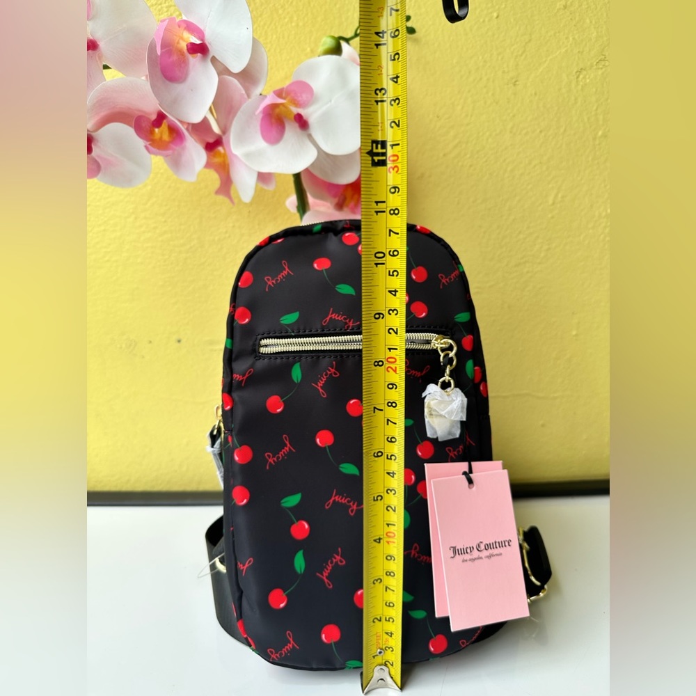 Juicy Couture Beautiful Black with Cherries Nylon Sling Purse - Picture 7 of 9